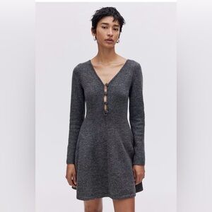 H&M-KNIT DRESS WITH FLARED SKIRT Natural wool from sheep